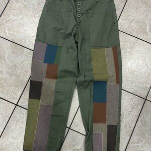 Pistola Green Cargo Pants Sturdy Cotton Blend Tammy High Rise Patchwork Size 27